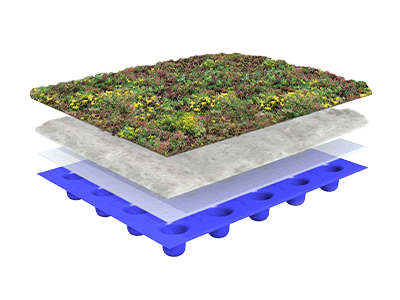 System structure lightweight green roof 0-15 degrees