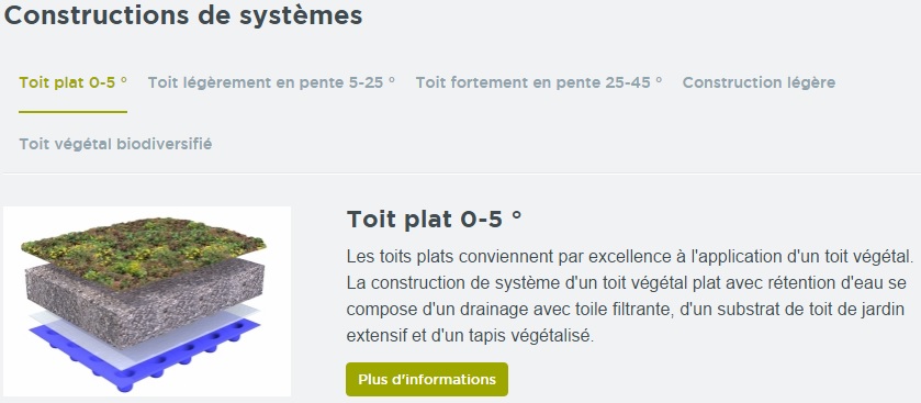 Constructions de systèmes d'un toit végétal