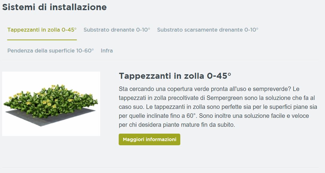 Sistemi di installazione per coperture verdi pronte all'uso