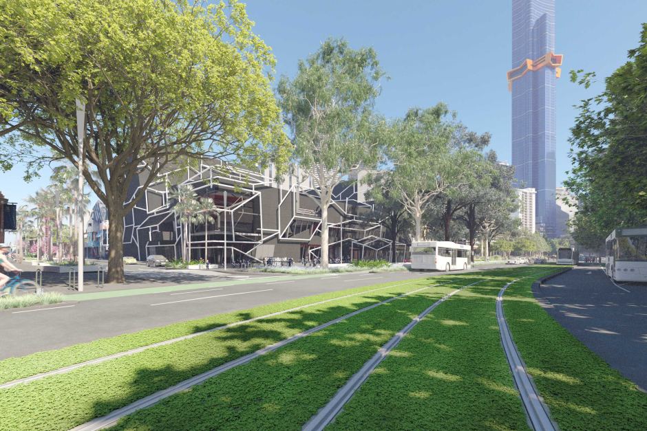 Artist impression green tram tracks Melbourne, Australia