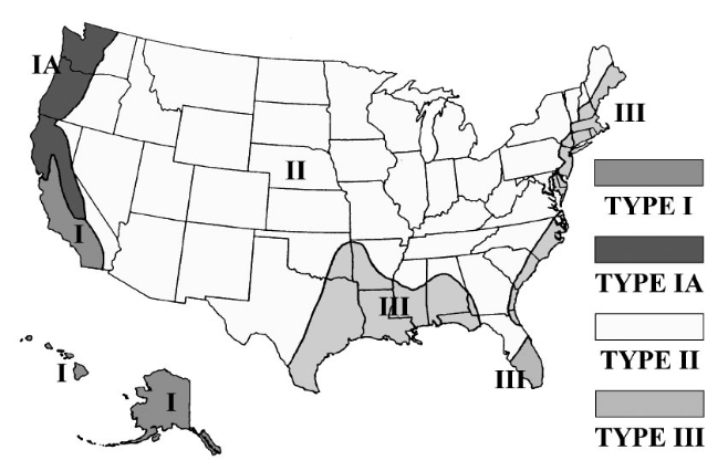Rainfall distribution zones USA