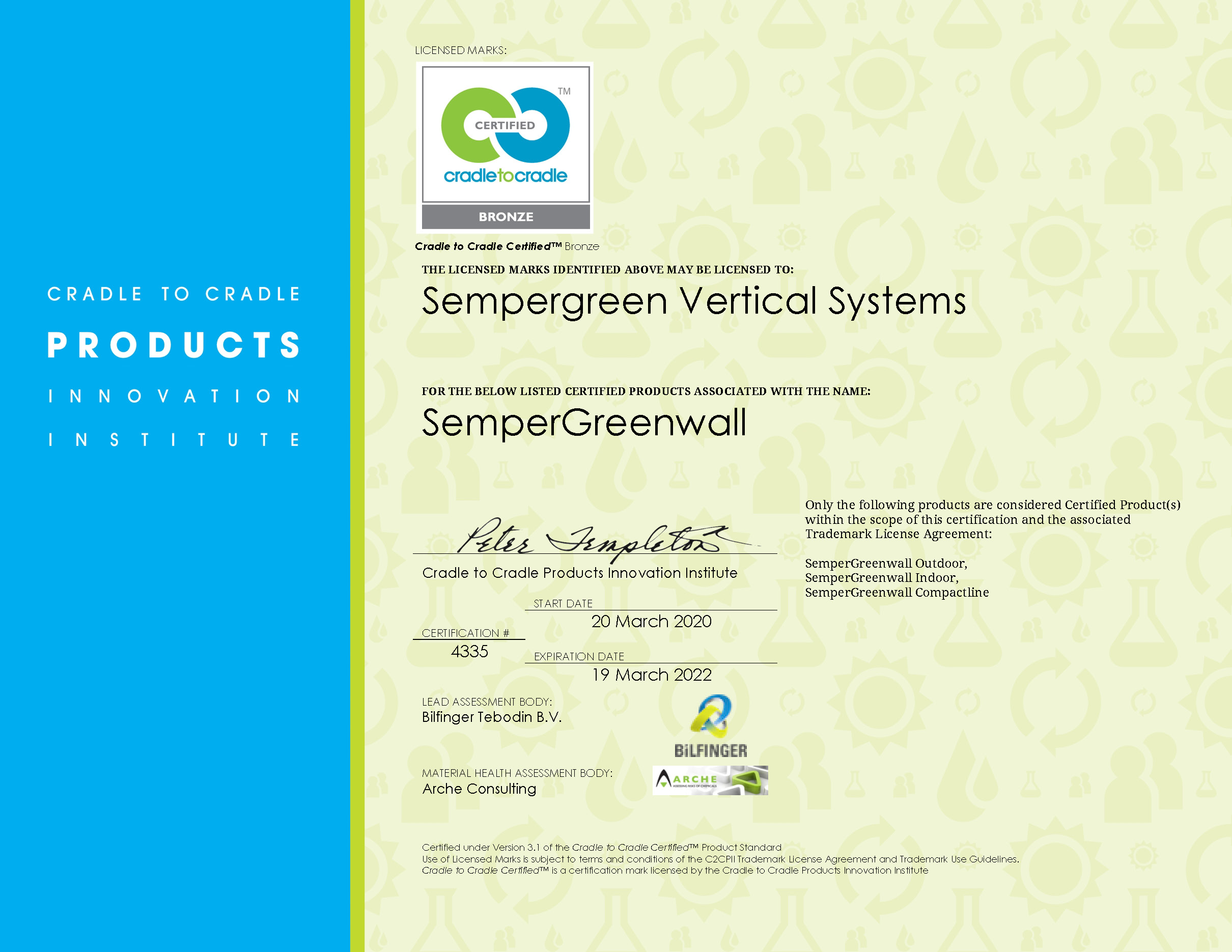 Cradle to Cradle Certificaat Sempergreen Vertical Systems