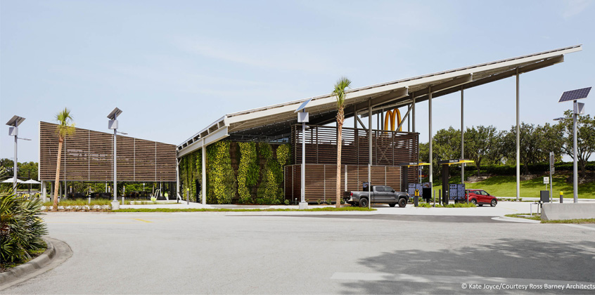 The eye-catching V-shaped roof is covered with more than 1,000 solar panels