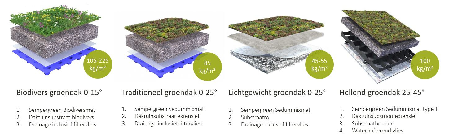 Sempergreen groendak systeemopbouw