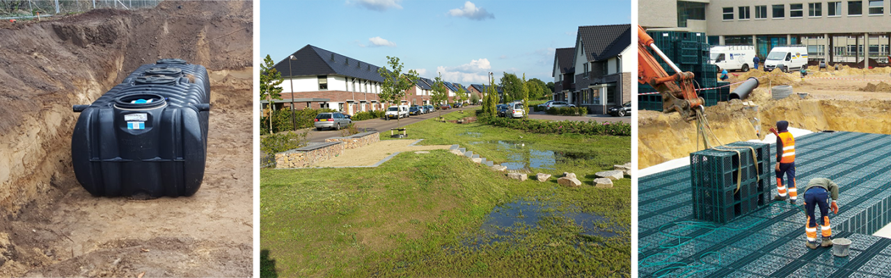 Oplossingen wateroverlast: watertank, wadi, infiltratiekratten