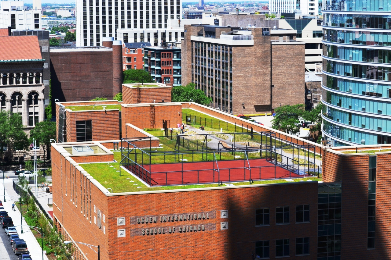 Multifunctioneel groendak op een school in Chicago