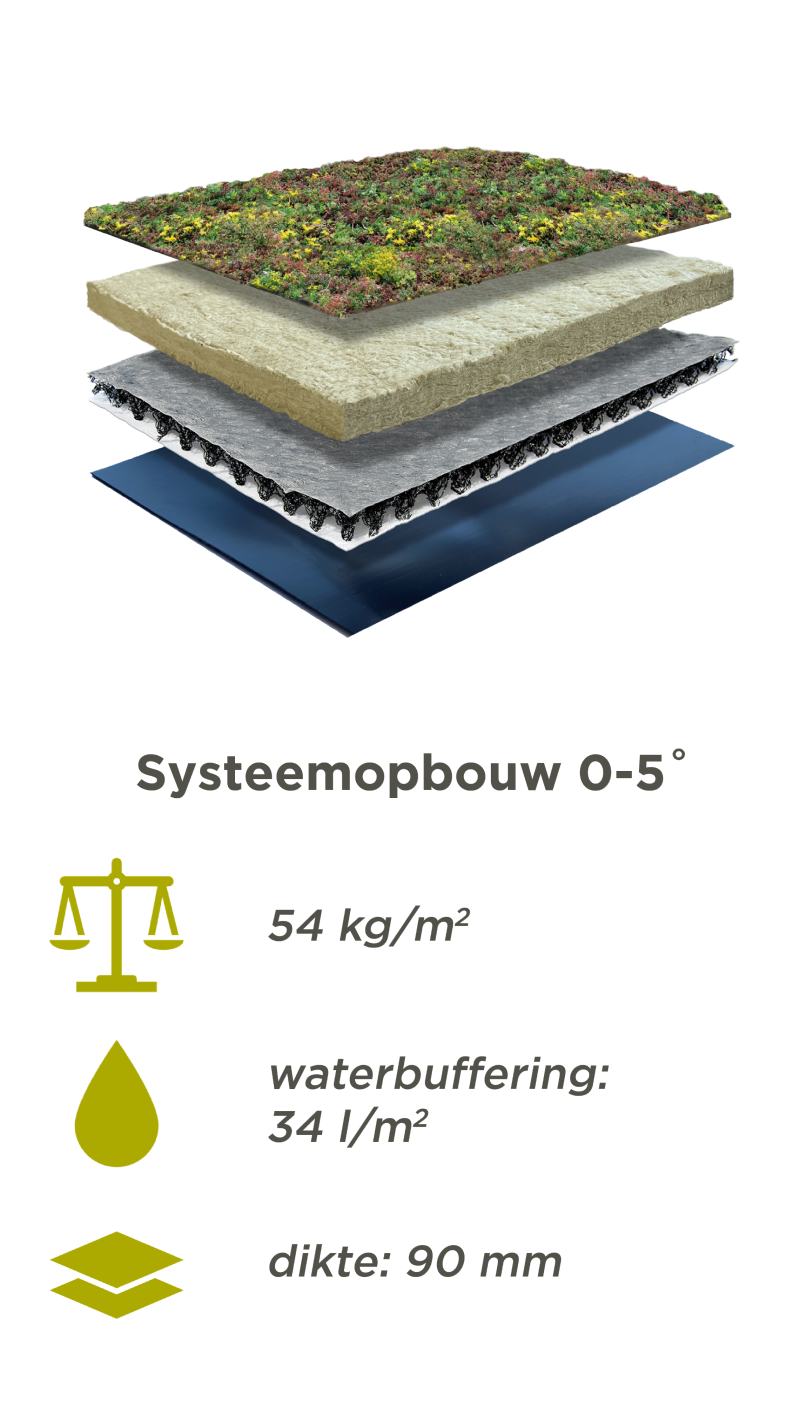 Systeemopbouw Lichtgewicht Sedumdak voor 0-5 graden dakhelling