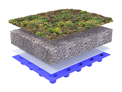 Construction de système d'un toit végétal plat 0-5 °