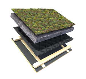 Groendak systeemopbouw hellend dak dampopen met Sedum