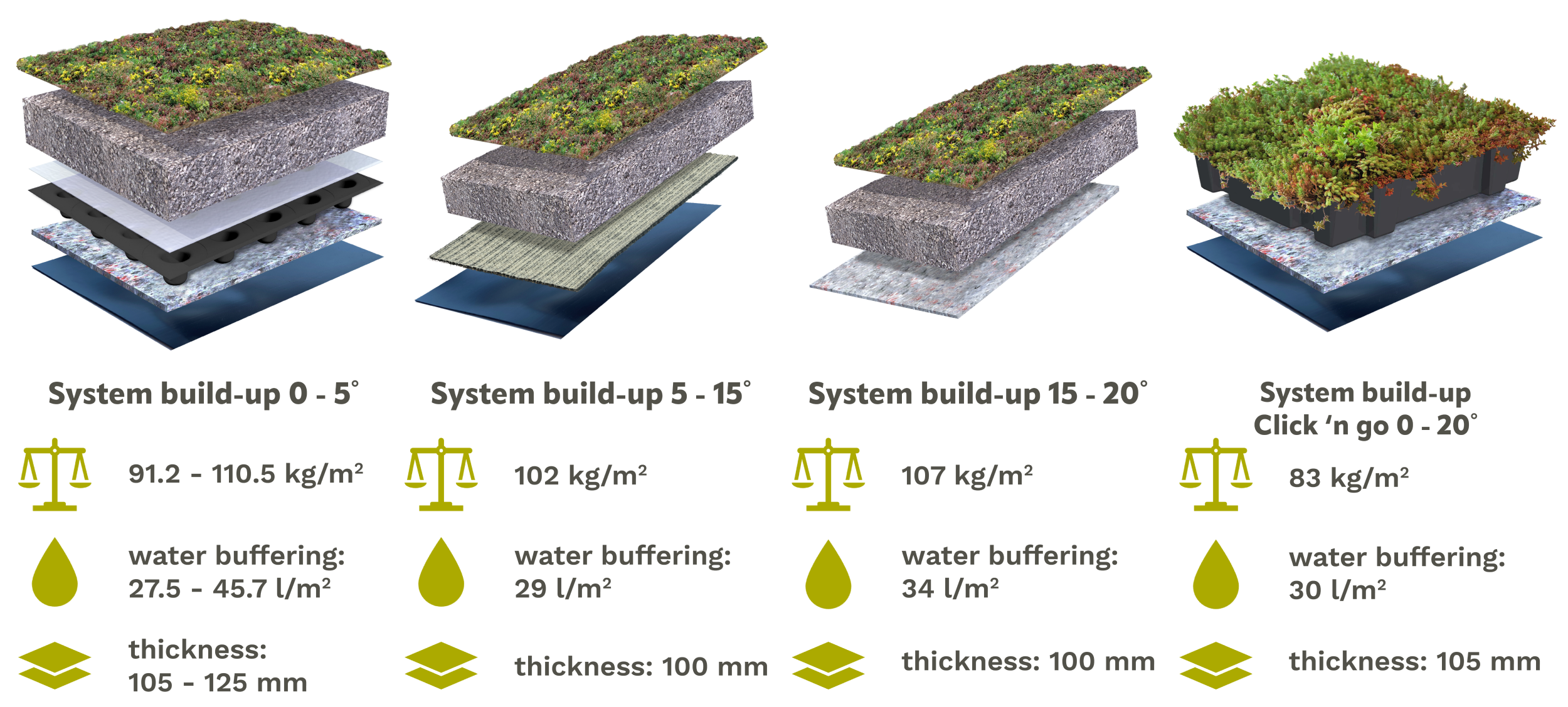 System build-up Traditional Sedum Roof for various slopes